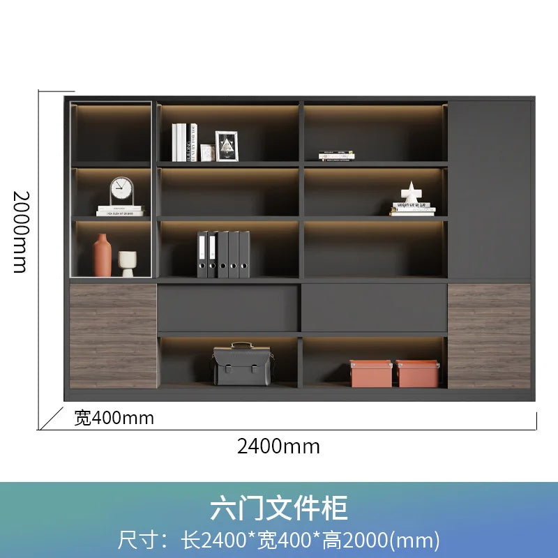 File Cabinet Wooden Office Bookcase Boss Background Cabinet Data Cabinet Locker Simple Modern Glass Door Against The Wall