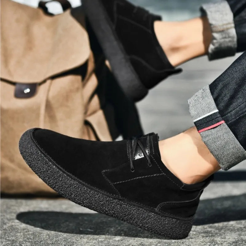 British Men Cow Suede Genuine Leather Casual Shoes Autumn New Comfortable Solid Flat Driving Shoes Man Ankle Boots Oxfords Shoes