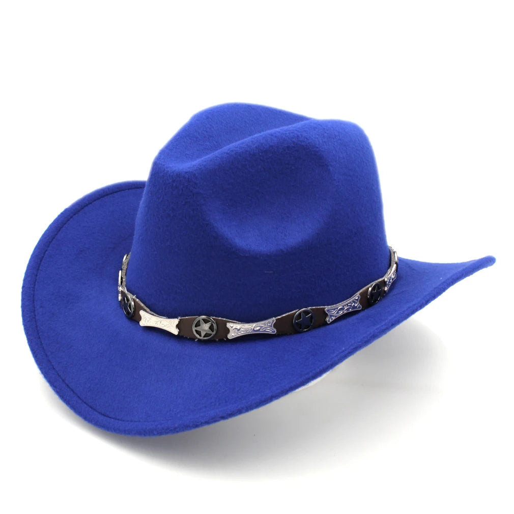 Women's Men's Western Cowboy Hat Wide Brim with Leather Belt Costume Cowgirl Fedoras Caps Chapeau for Masquerade Party Birthday