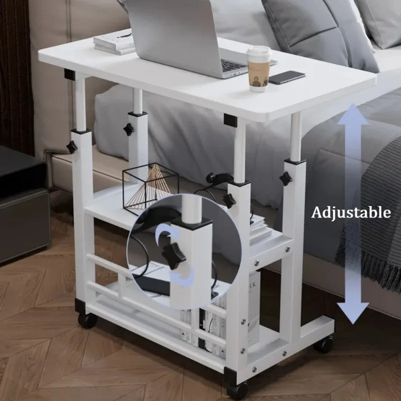 Portable Adjustable Laptop Desk with Wheels Simple Movable Bedside Computer Table Lift Study Table for Bedroom Office Home Use