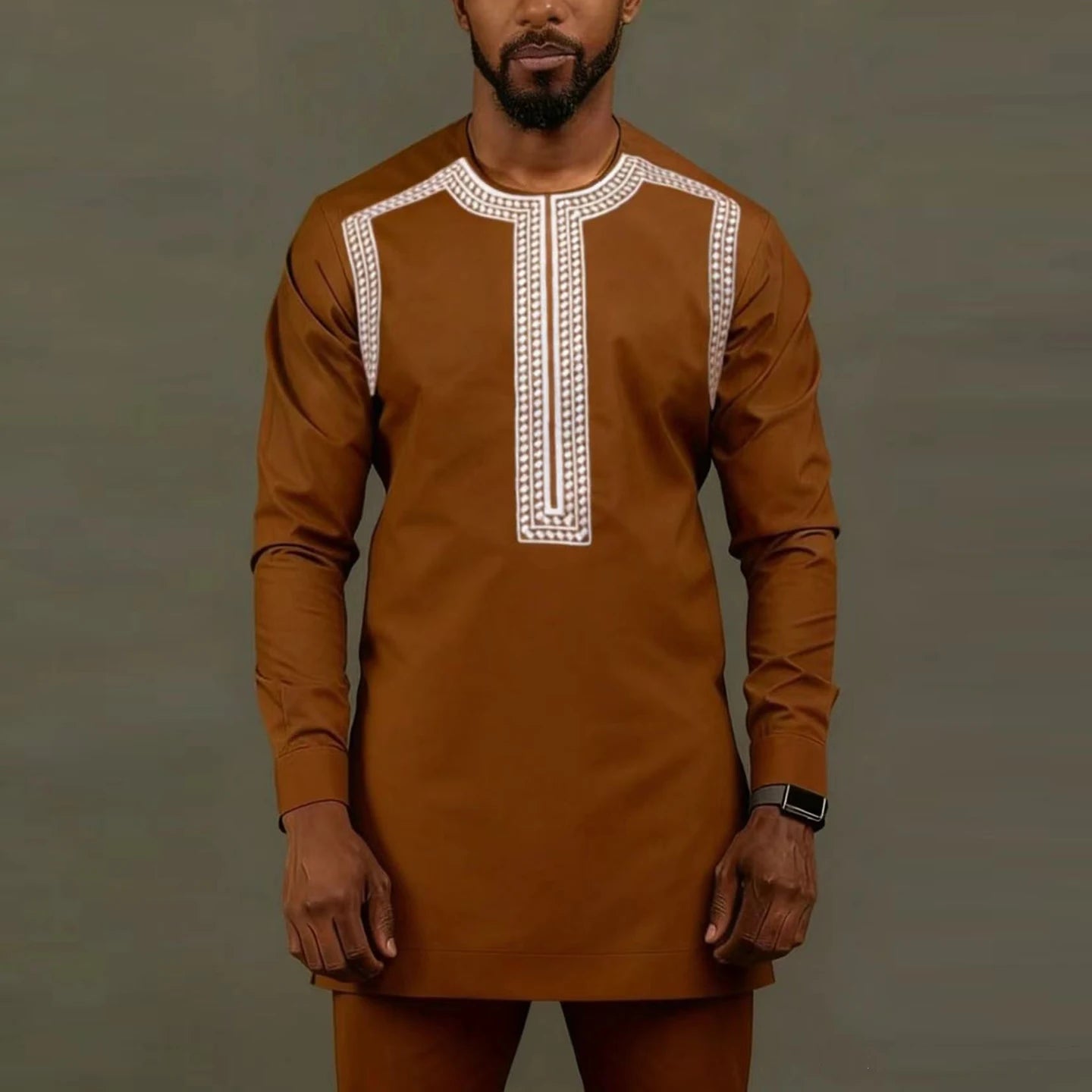 Kaftan Luxury Designer Men's Set African Clothing Men Suit Solid Color Embroidered Top and Sweatpant 2Pcs Festive Wedding Simple