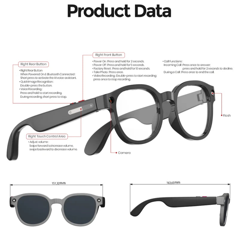 2026 AIMB-S1 AI Smart Glasses AI Translation Conversation Recording 8MP HD Debounce Camera 4K Shooting Enjoy Music Smart Glasses