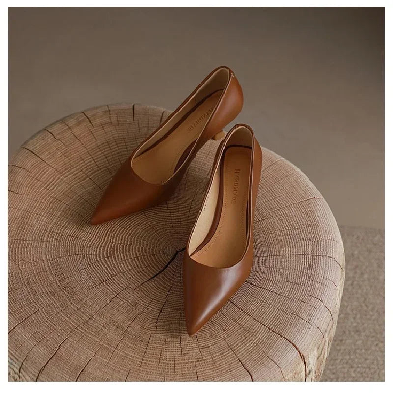 Luxury Pumps Shoes for Women Heeled Woman Medium Heel Stiletto Heels High Sandal Party Office 2019 Elegant Brown Small Heel Sexy