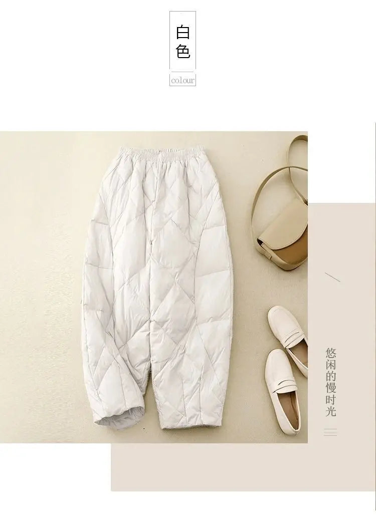 Down Pants Women Winter 2024 New Style Outdoor Wear Spring and Autumn Down Cotton Pants Pink Small Cropped Pants, Light and Thin