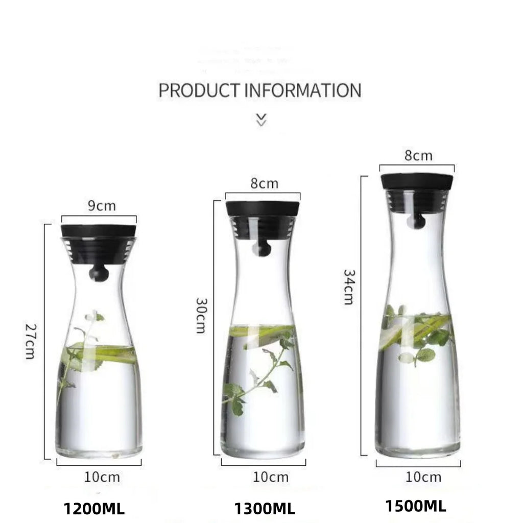 1.2/1.5L Glass Carafe with Stainless Steel Fruit Skewer and Lid, Suitable for Both Hot and Cold, Great for Tea and Juice