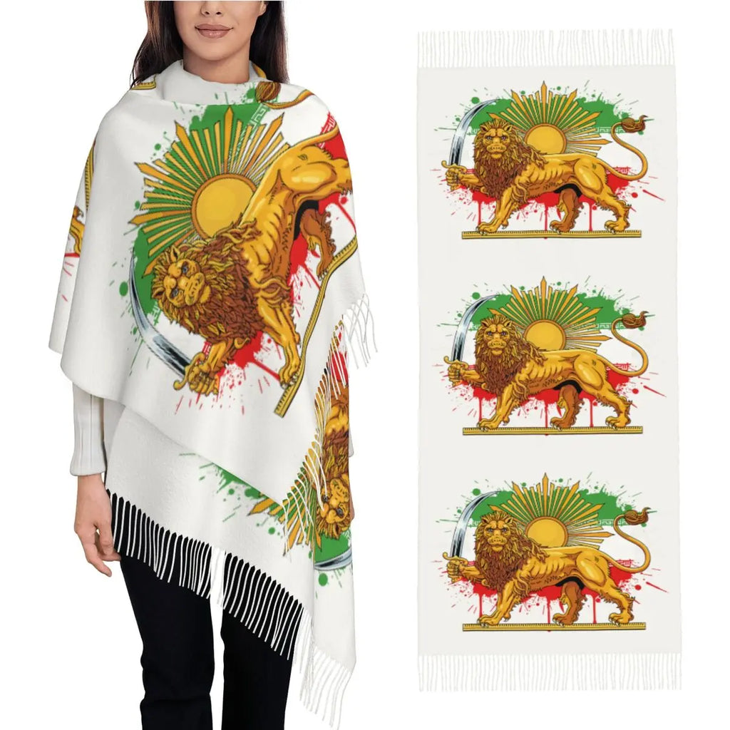 Shir O Khorshid Persia Lion And Sun Iran Persian Scarf Outdoor Shawls and Wrap with Tassel Popular Head Scarves Autumn Bufanda