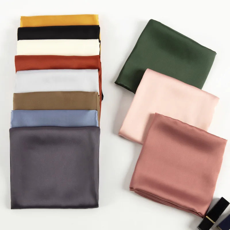 Fashion Solid Kerchief Women Head Scarf For Hair Pink Green White Silk Neck Scarfs Female 70cm*70cm Square Bandanas Lady Scarves