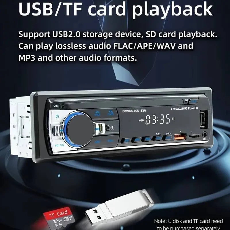 [CAR Stereo] Universal 1Din Car MP3 Player BT Wireless Link Wireless SWC USB Fast Charger TF/AUX/FM Radio & Time Display