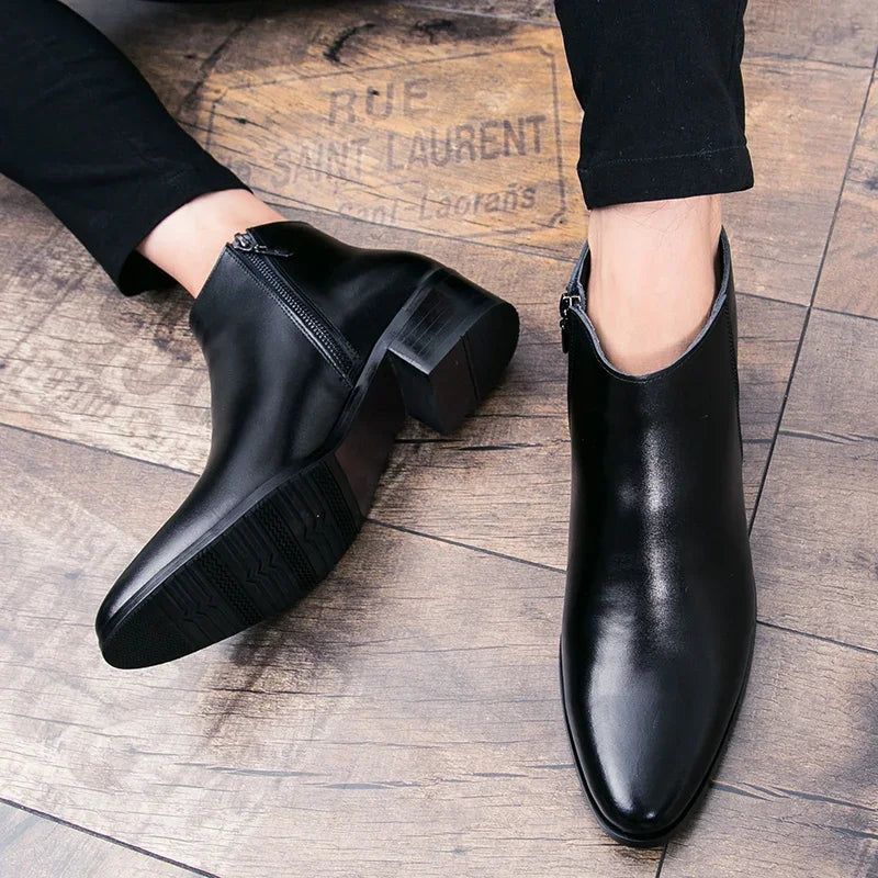 Classic Black Leather Ankle Boots For Men Women British Style Pointed Toe Men's Chelsea Boots Comfortable High Top Dress Shoes