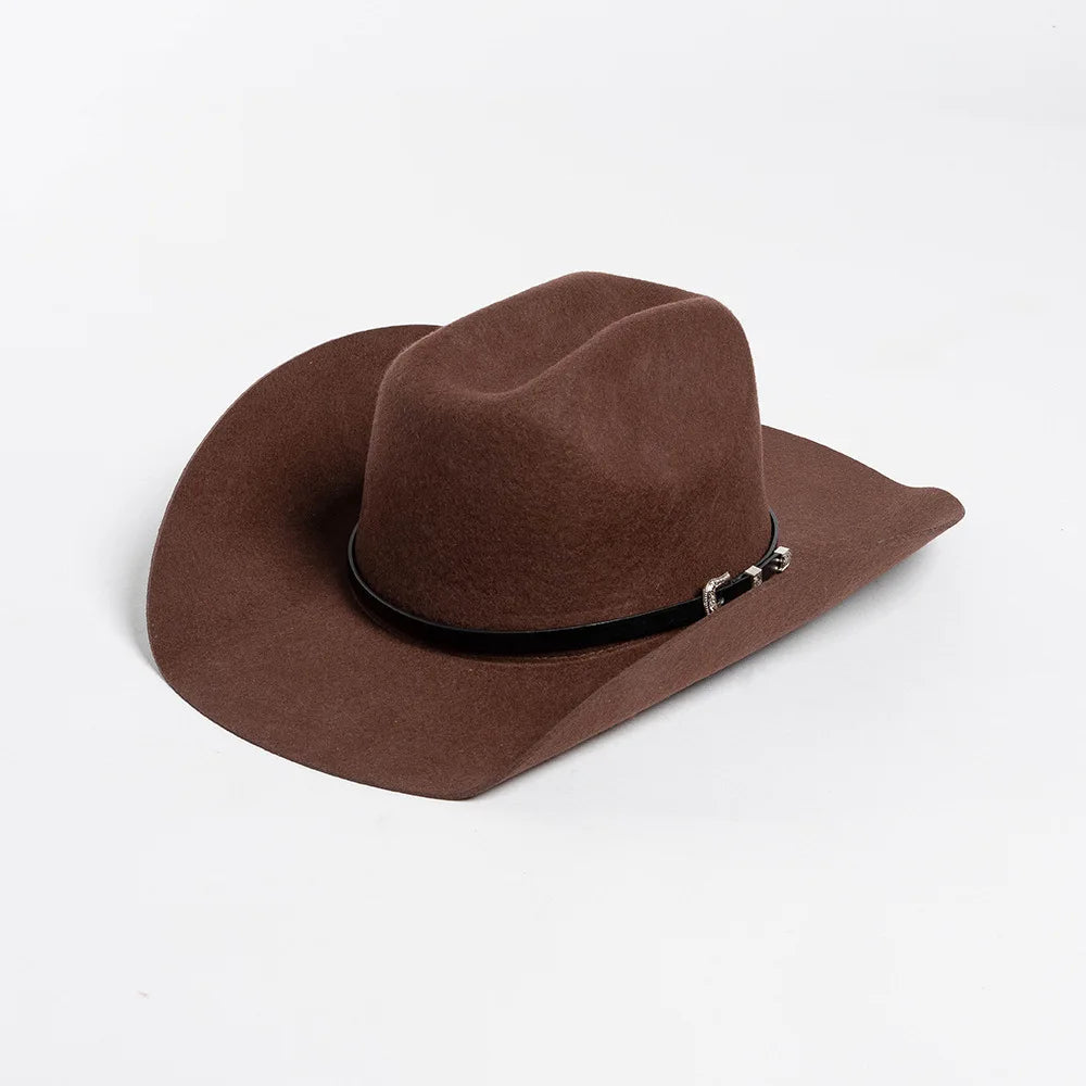 USPOP Vintage Wide Brim Wool Cowboy Hat for Men UnIsex Western Outback Fedora with Buckle Band Adjustable Size S-XL