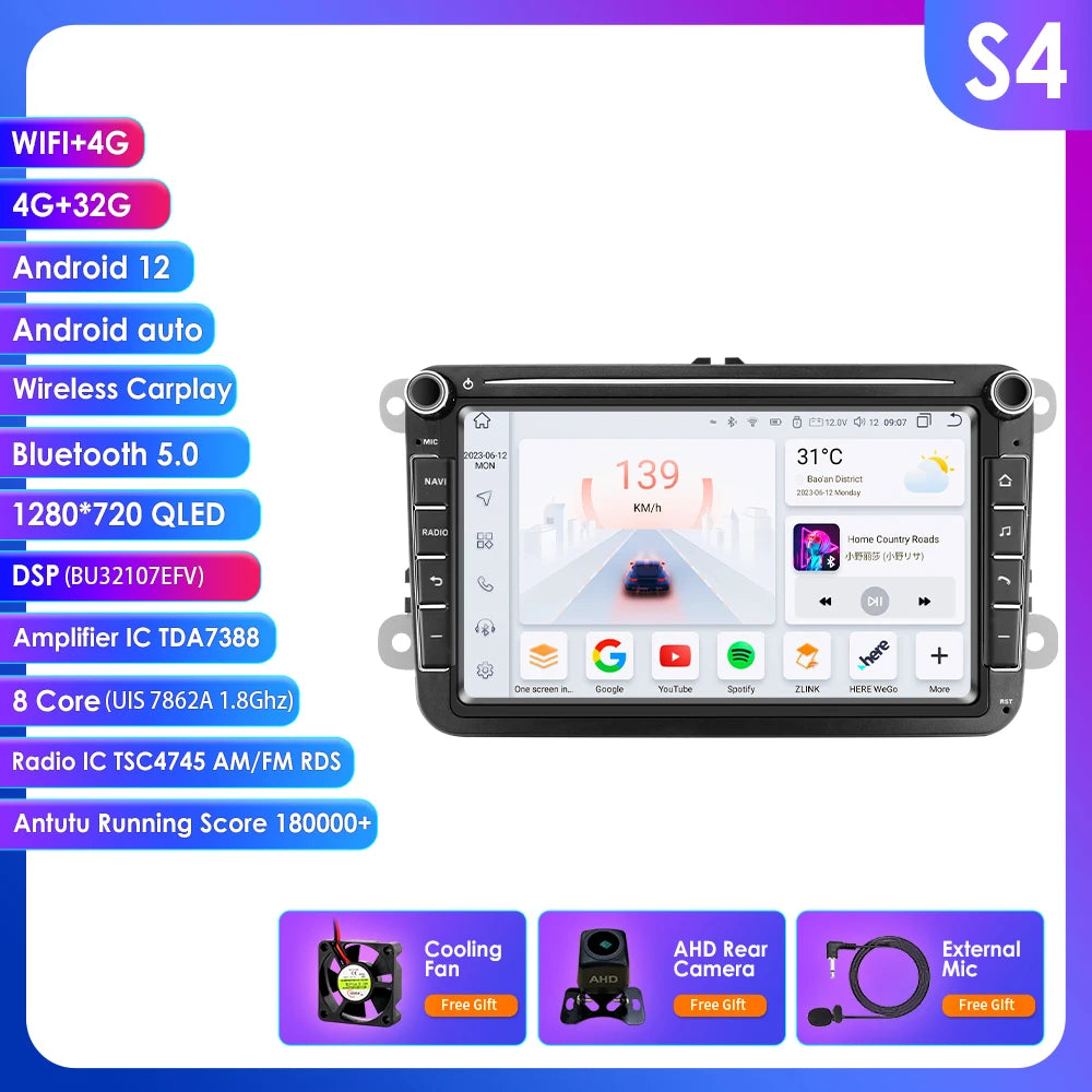 Hizpo 2Din 8'' Carplay 4G AI Systems Android 14 Car Radio forVolkswagen Golf 5 6 Polo Passat B6 B7 CC Skoda Jetta  Autoradio