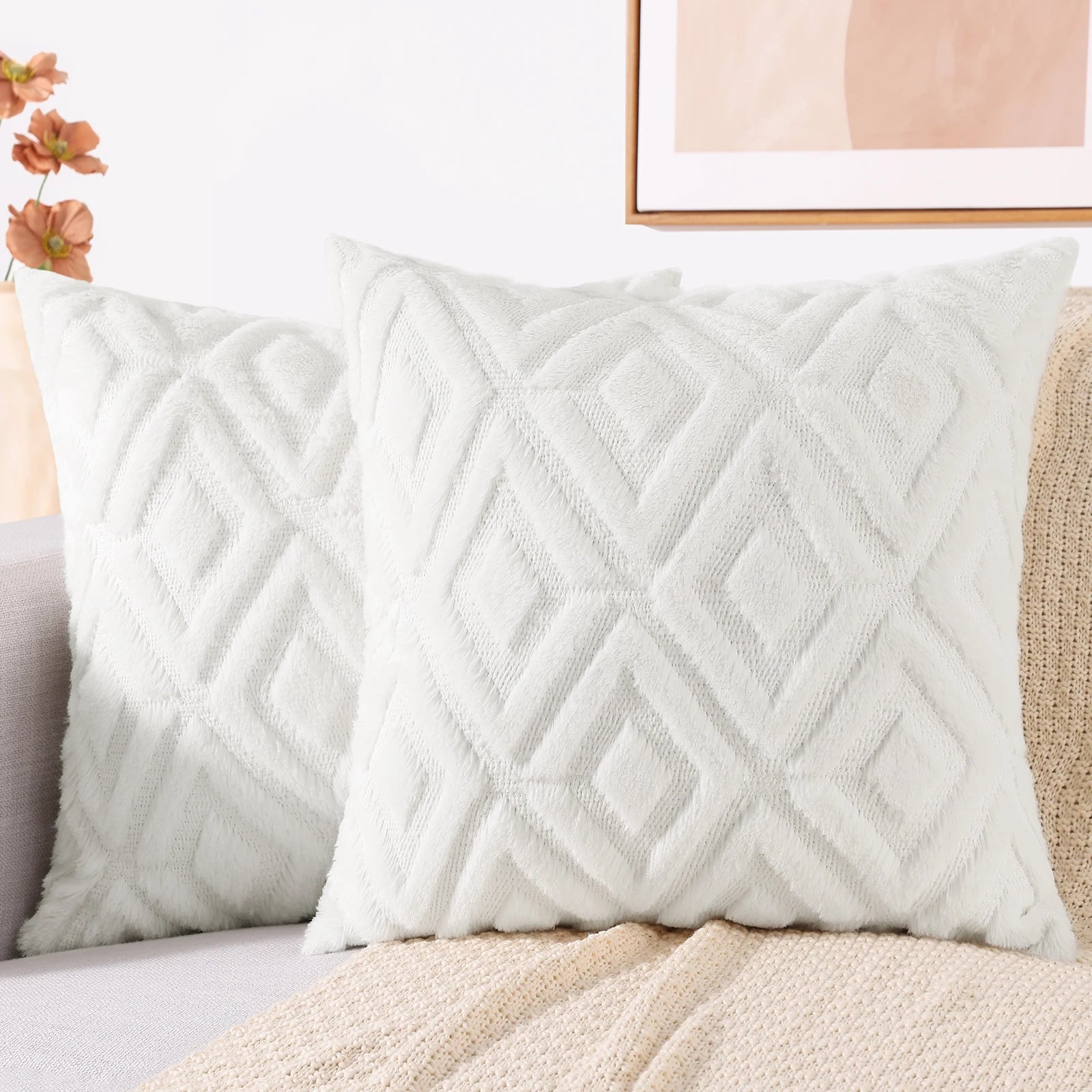 HAPIHAPPY Decorative Throw Pillow Covers 45X45 Set of 2 Soft Plush Pillow Case Pillow Covers Bed Sofa Living Room Pillow Covers