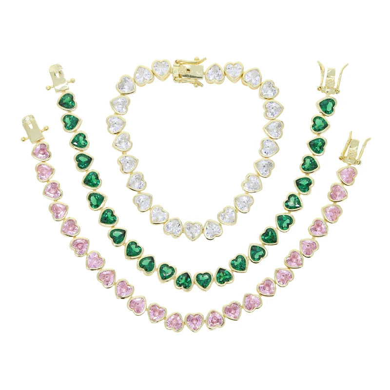 Valentine's Day Gift Fashion Jewelry For Women Gold Color High Quality Bezel Heart CZ Bracelet