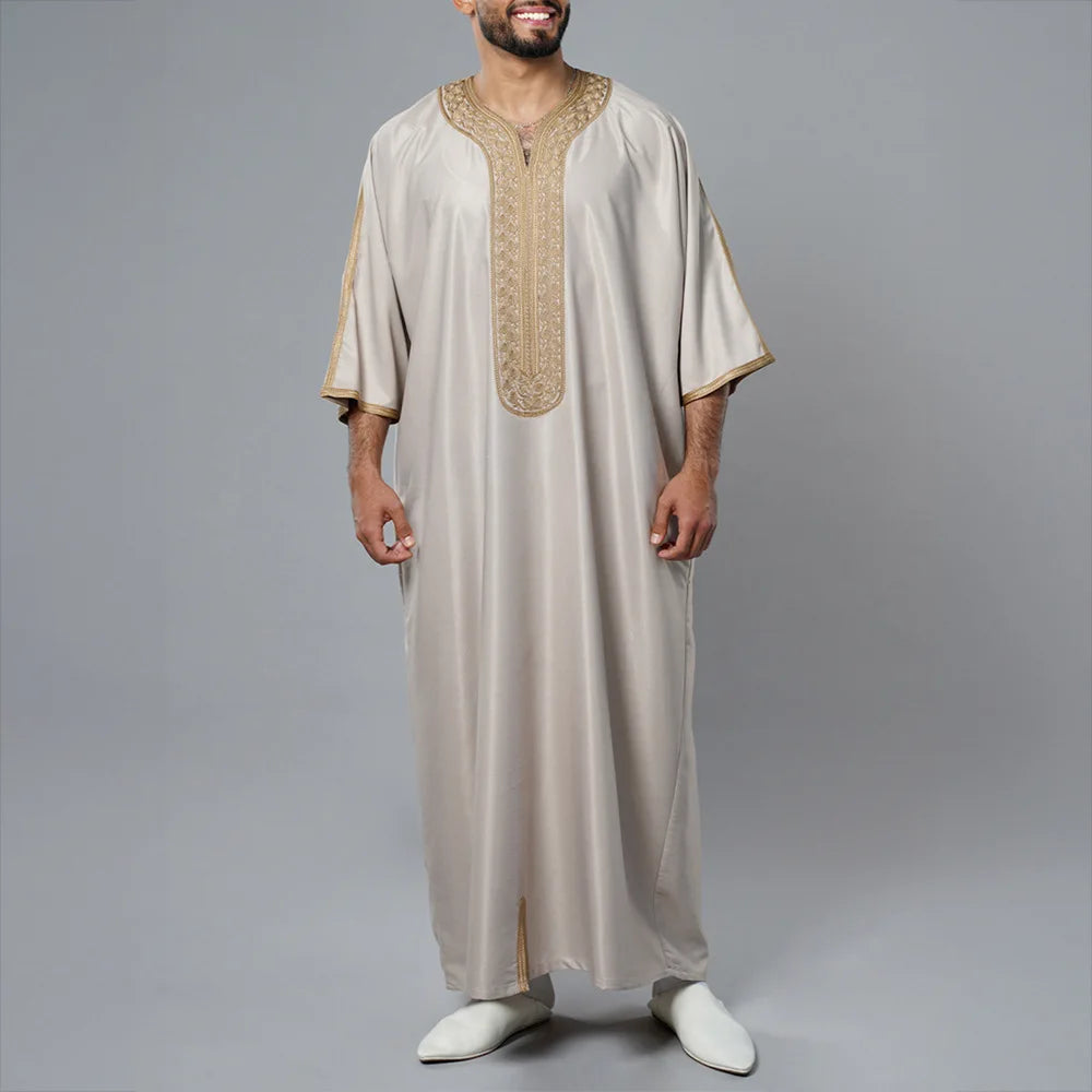 Arab Islamic Embroidered Kaftan Robe with Side Pockets Men Women