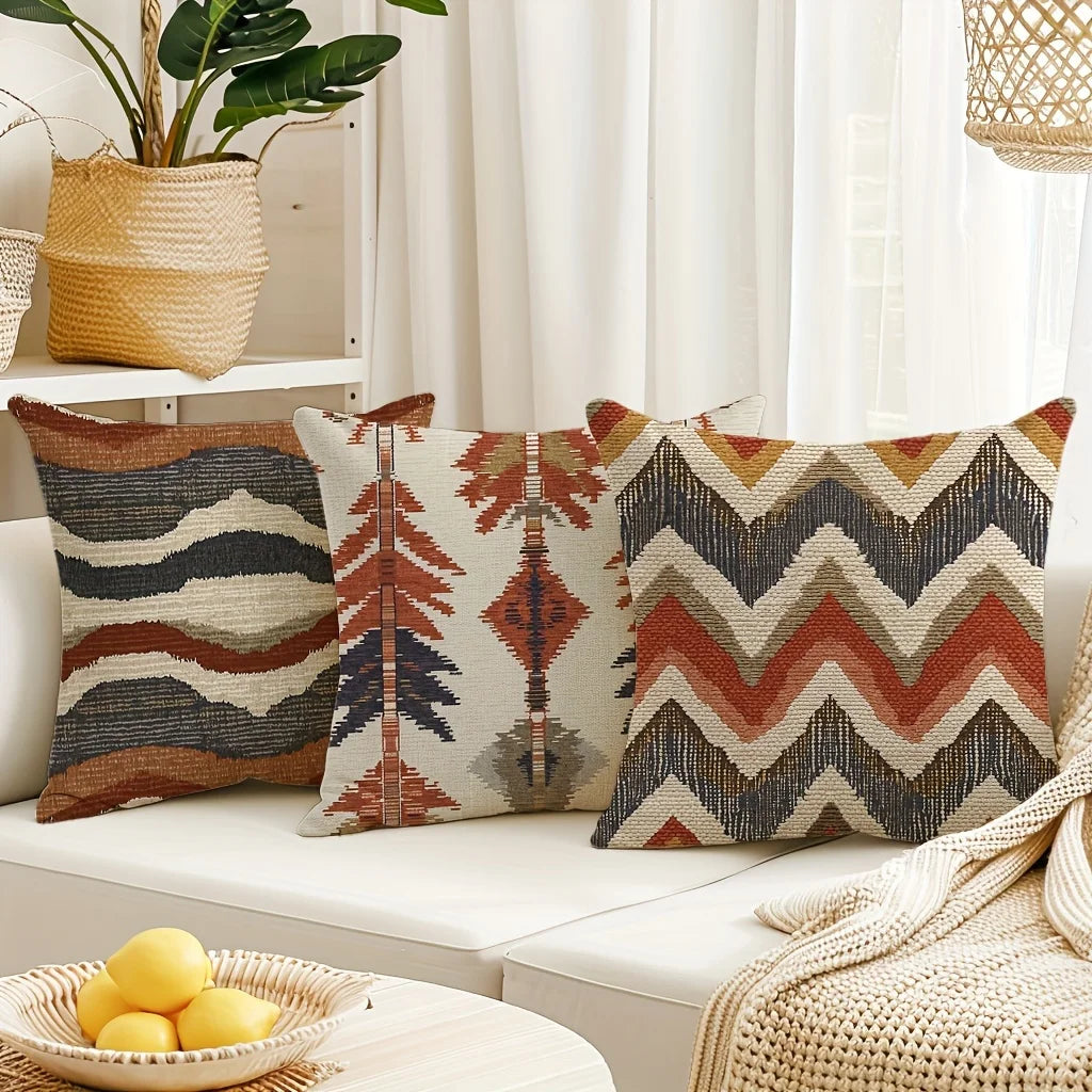 Boho Abstract Geometric Throw Pillow Covers - Ethnic Style Farmhouse Home Decor, Without Pillow Inserts, for Porch Pat