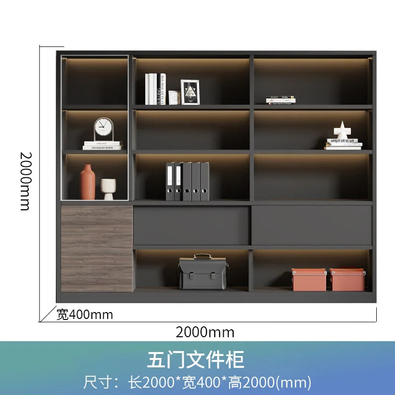 File Cabinet Wooden Office Bookcase Boss Background Cabinet Data Cabinet Locker Simple Modern Glass Door Against The Wall