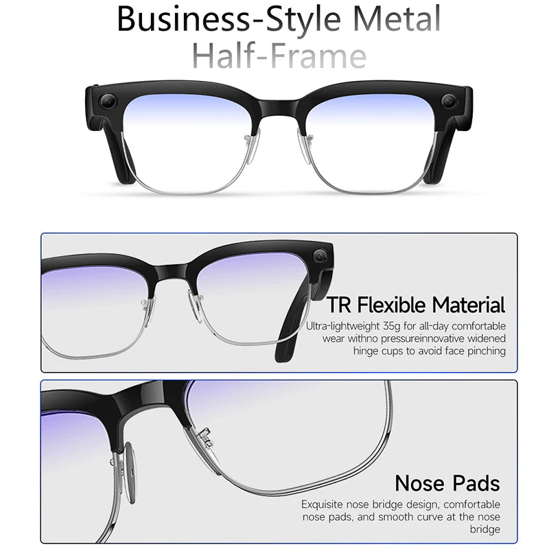 AI smart camera glasses 800W HD camera recording WIFI transmission AI voice assistant Bluetooth call IP66waterproof smartglasses
