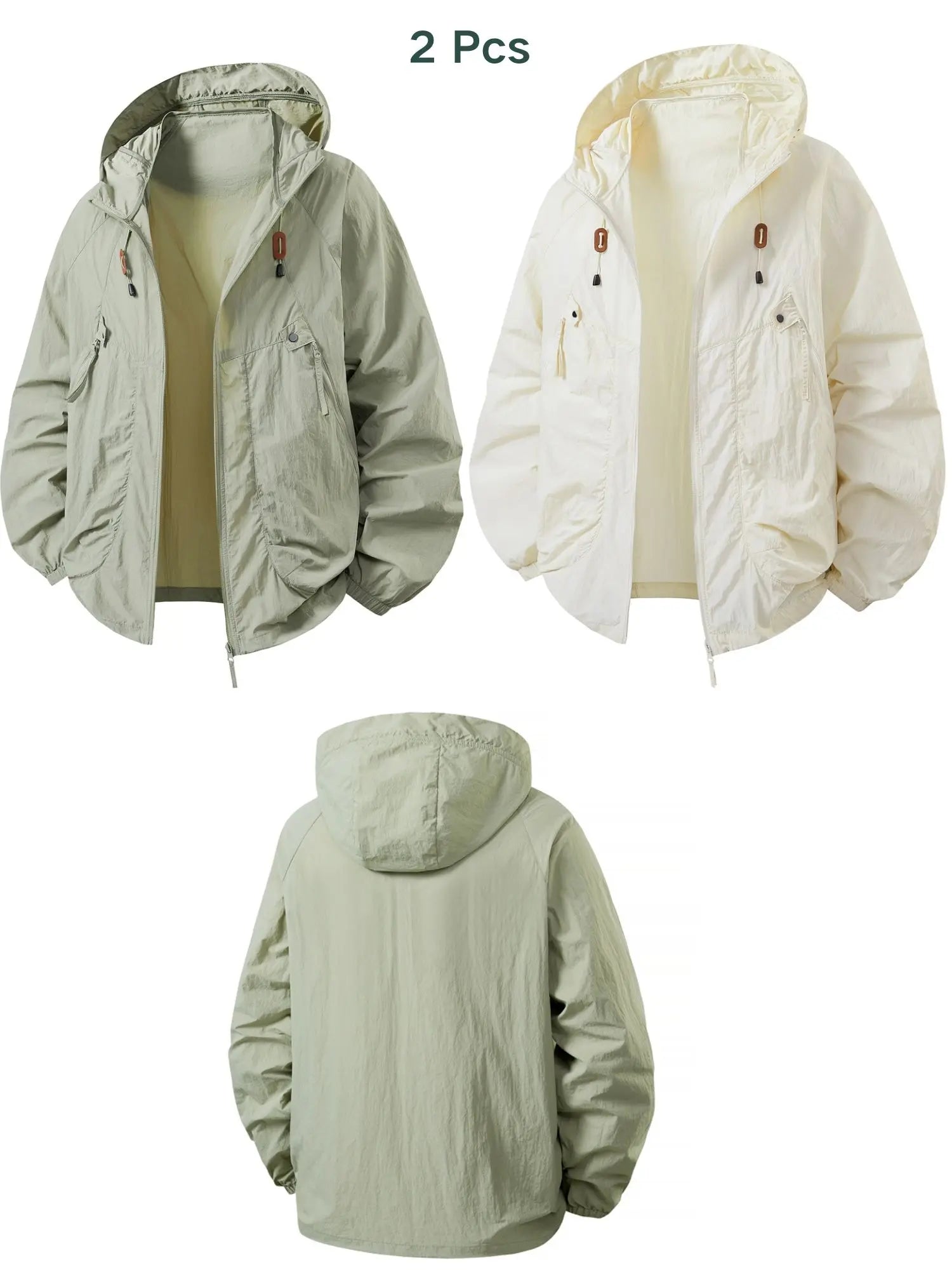 2PCS Women's Clothing Summer Lightweight Hooded Thin Big Pockets Jacket for Outdoor Biking Sun Protection Windbreaker Drawstring