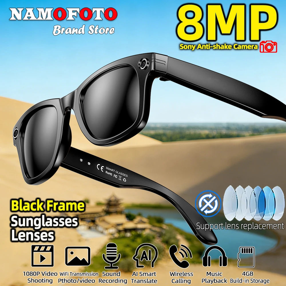 2026 New AI Smart Glasses 8MP HD Camera Real-time Translation SI BT Call Music Play Photo Video Recording Men Women Sunglasses
