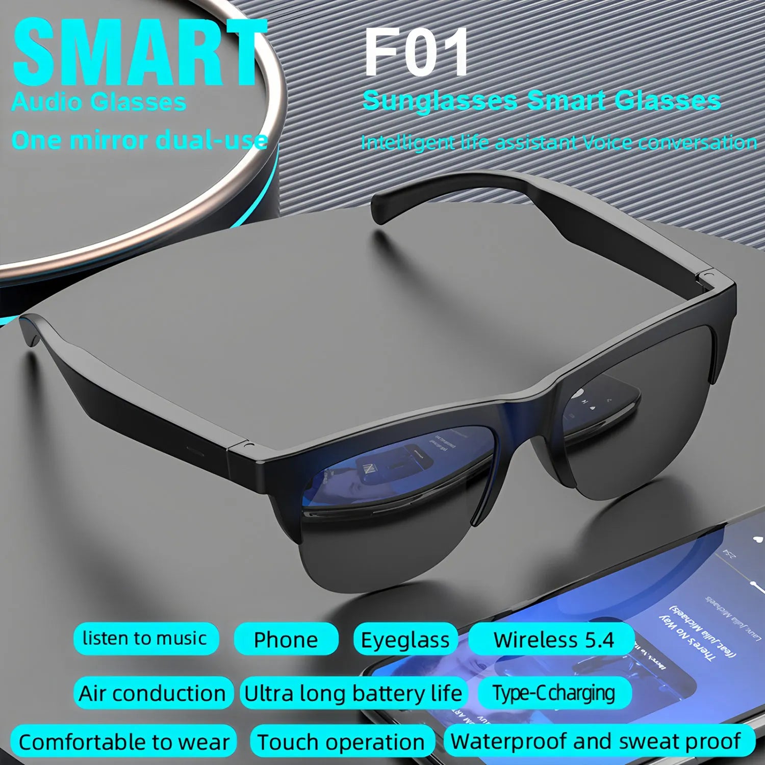 NEW Smart Glasses V5.3 Bluetooth Call High Quality Headphones Outdoor Sports Sunglasses Anti-touch UV Music Player for Men Women