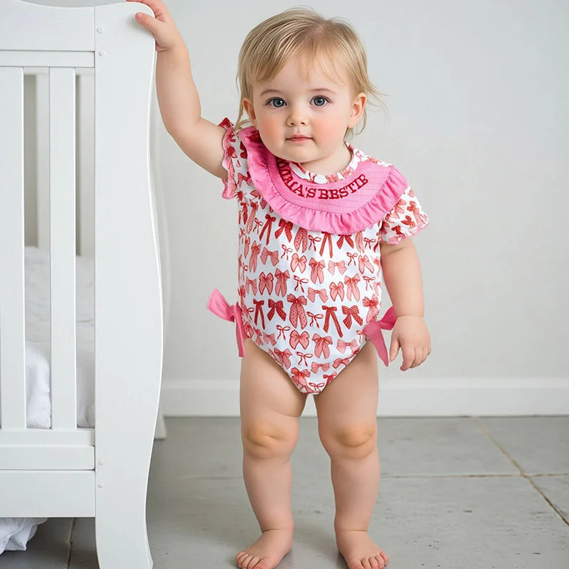 Adorable Baby Girl Romper with Cute Bows and Embroidered Letters Perfect for Mother s Day and Everyday Wear Featuring Ruffled