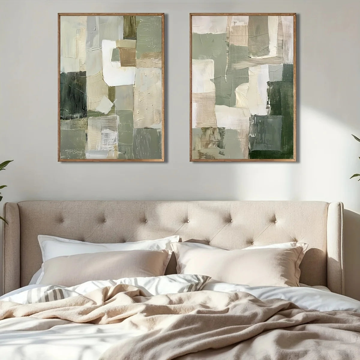 2pcs/set Sage Green Abstract Geometric Canvas Print Minimalist Landscape Wall Art Poster for Living Room Home Decoration Cuadros
