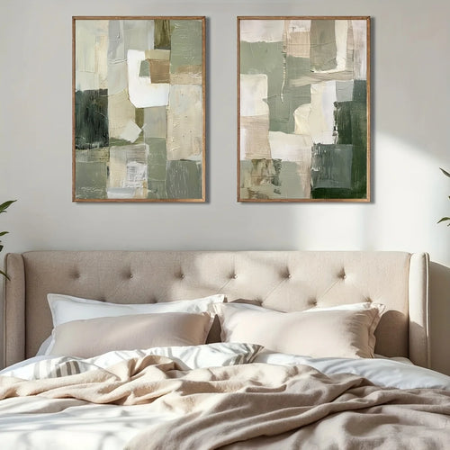 2pcs/set Sage Green Abstract Geometric Canvas Print Minimalist Landscape Wall Art Poster for Living Room Home Decoration Cuadros