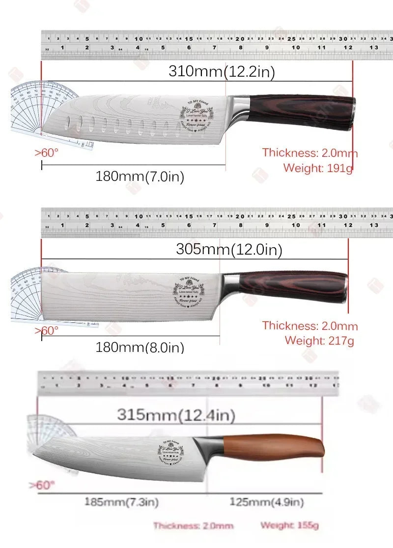 WXCOO Professional Chef's Knife Japanese Sharp Meat Cleaver Cooking Damascus Laser Kitchen with Gift Box Fruit Slicing Knife
