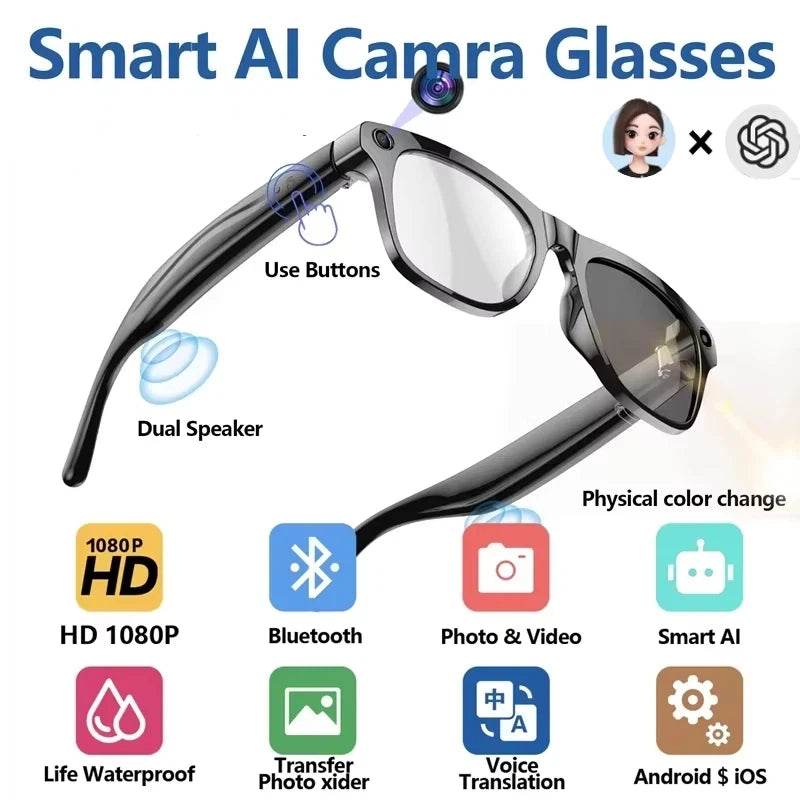 New Smart Bluetooth V5.3 Sunglasses Glasses Call Outdoor Sports Headphones HIFI Black Technology Anti-touch UV For Men And Women