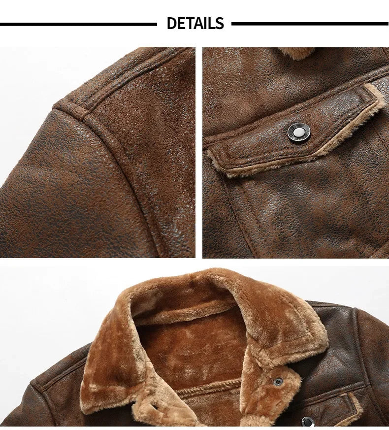 Men's Leather Jacket Leather Jacket for Men PU Shearling Bomber Pilot Jacket Vintage Military Aviatior Coat Flight Jacket Warm