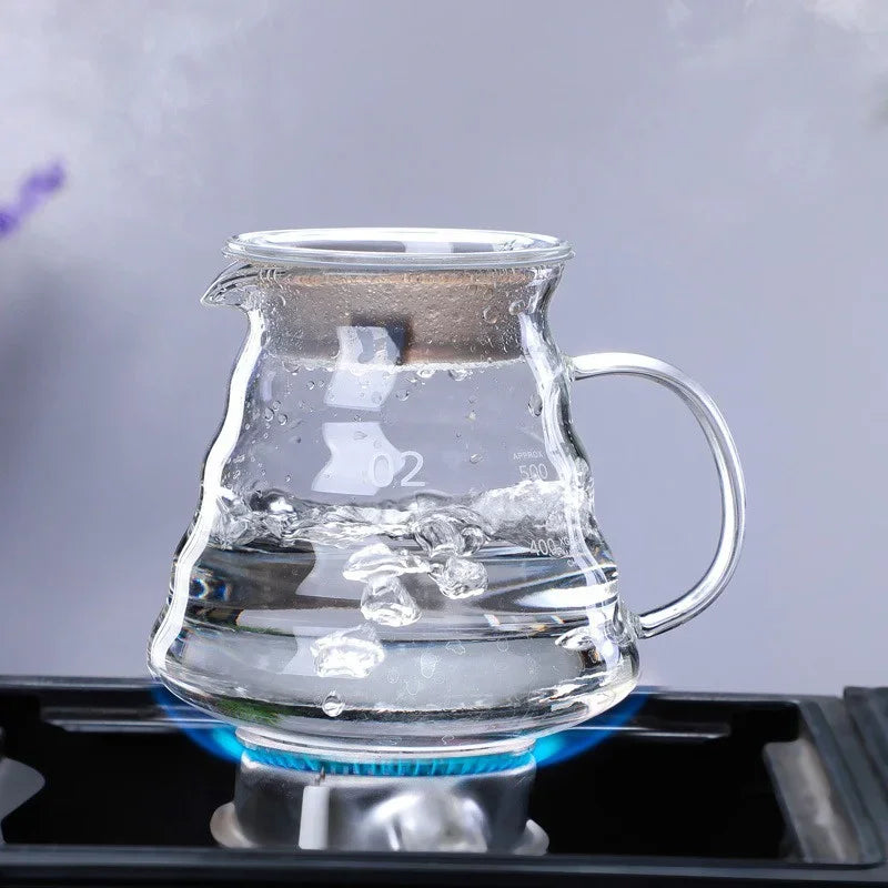 350/600/800ml Hand Brew Coffee Carafe Clouds Shape Clear Glass Kettle Sharing Pot with Lids Espresso Coffee Maker Accessories