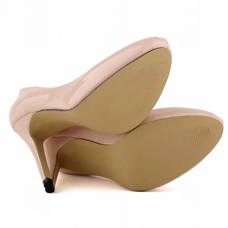 Women Pumps Sexy 11cm Platform Fashion Patent Leather Round Toe High Heels Shallow Lady Office Party Wedding Shoes Large Size 43