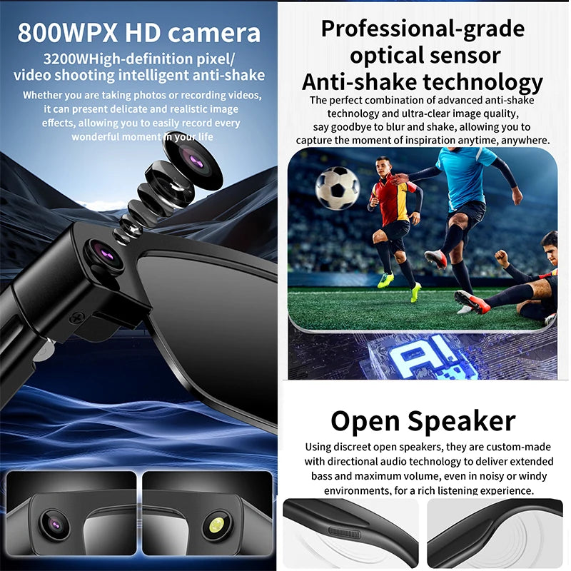2026 New AI Smart Camera Glasses 800W Pixel HD Camera AI Object Recognition AI Language Assistant Bluetooth Call Smart Glasses