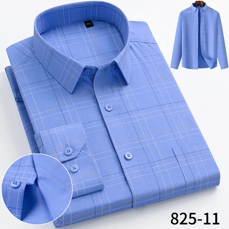 Fashion Casual Solid Strip Casual Shirts For Men Dress Shirts Long Sleeve Shirts Classic Bamboo Fabric Male Social Office Shirts