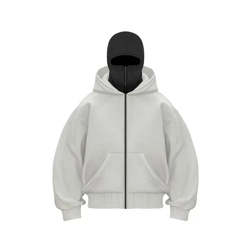 2025 Hot New Men's Balaclava Hoodies Half Zip Up Pullover Double Hooded Fleece Sweatshirt Unisex Fall Winter Outfits For Men