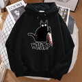 What cute little black cat holding a knife, men's hoodies, street hoodies, autumn sports shirts, hip-hop costumes