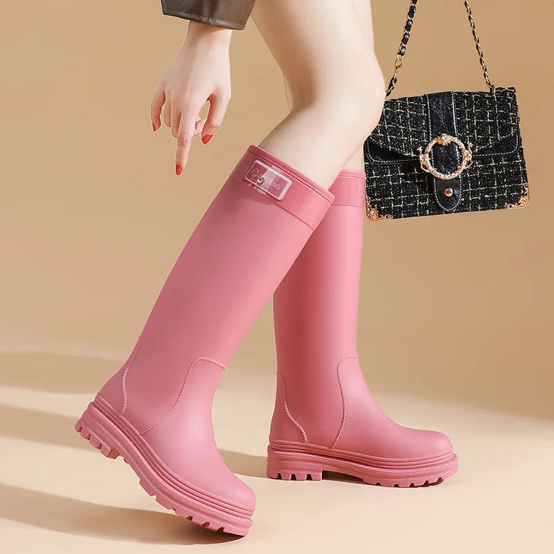 High-Tube Women's Rain Boots Fashionable Korean Style Waterproof Non-Slip Winter Snow Boots Outdoor Wear Cross-Border Popular - Free Item Weekend (50% off).