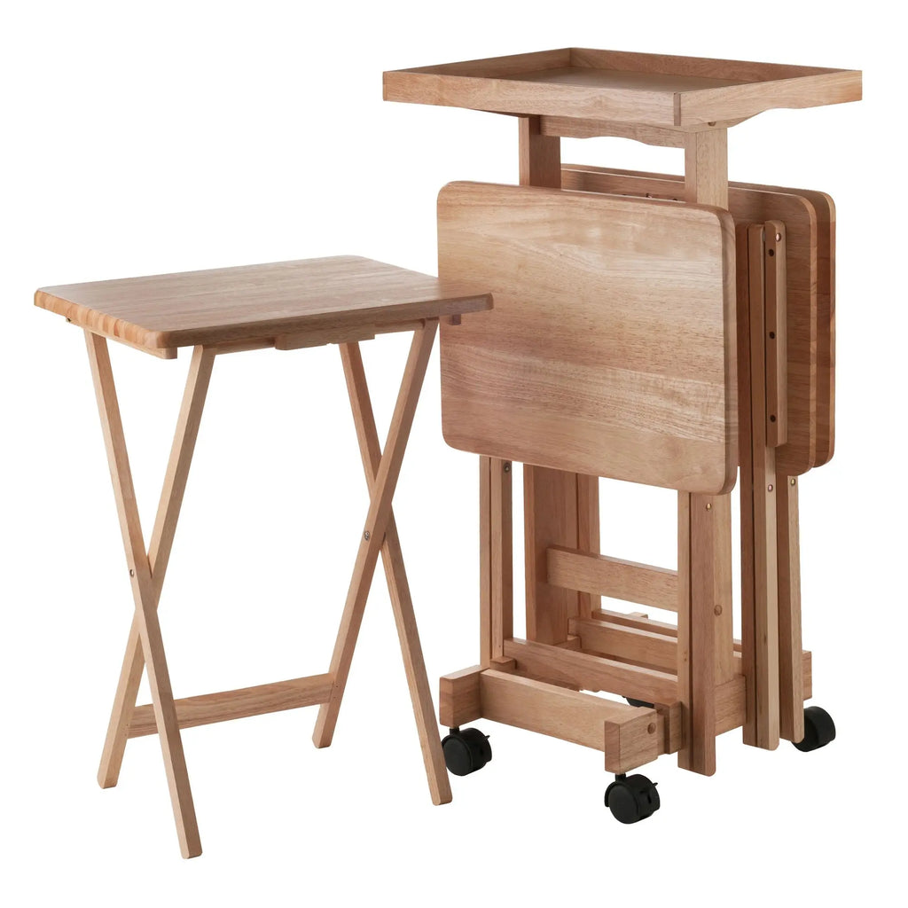 Naturel Outdoor Folding Snack Table Set Solid Wood Patio Furniture Minimalist Design Modern Style 6-Pc Set