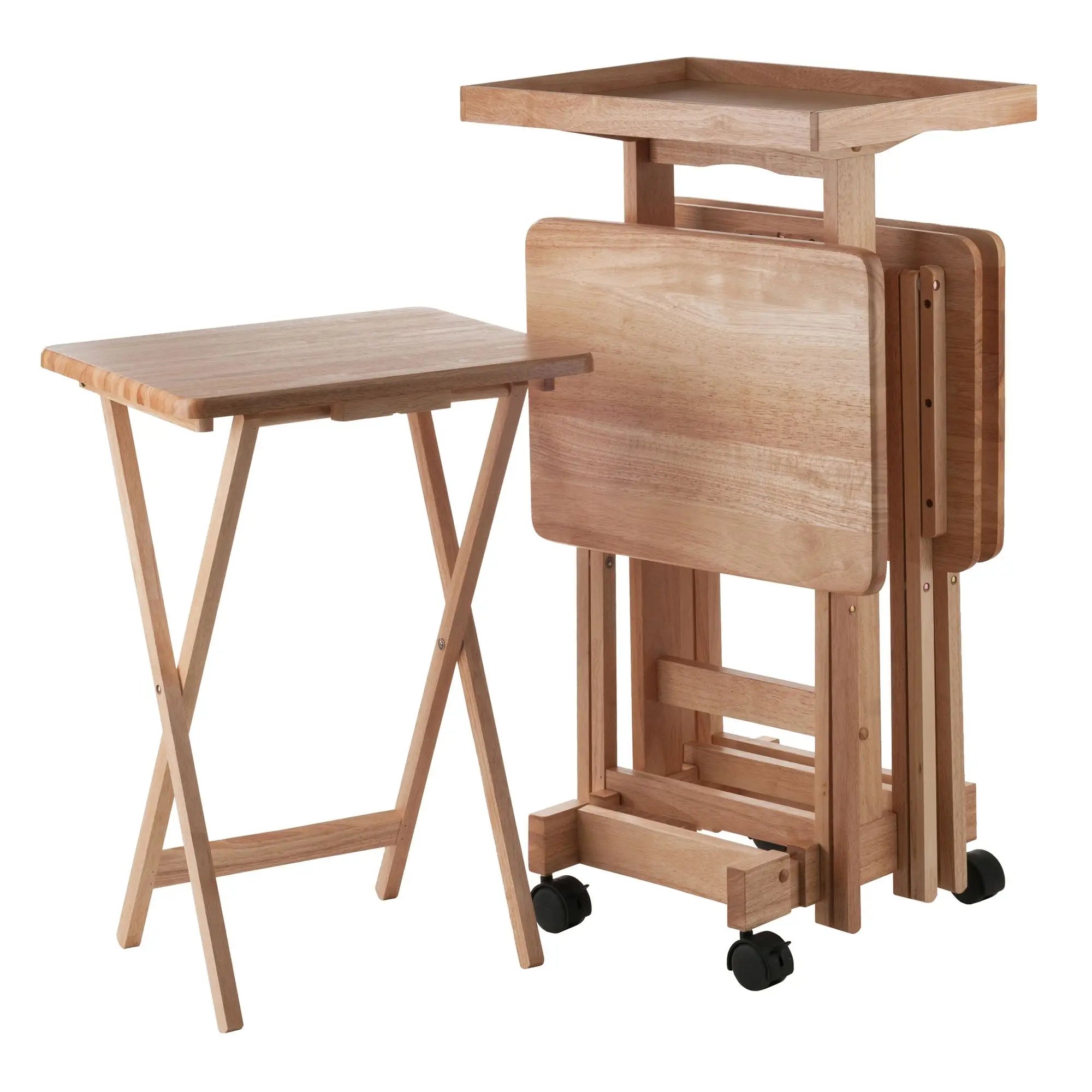 Naturel Outdoor Folding Snack Table Set Solid Wood Patio Furniture Minimalist Design Modern Style 6-Pc Set