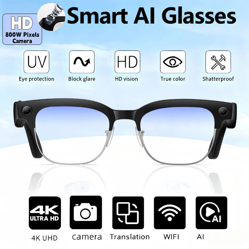 2026 New AI Smart Glasses 800W Ultra-Wide HD 4K Camera Video Recording 4GB AI Photo Recognition Bluetooth Call Translation Voice