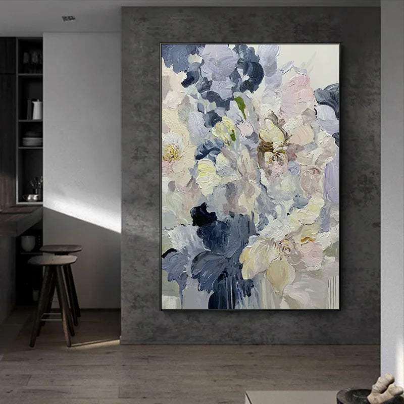 Pure hand-painted oil French art light luxury texture flower hanging painting fantasy vertical romantic decorative painting mod