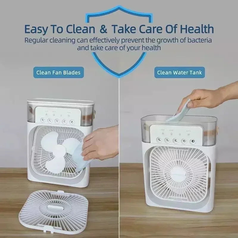 2026 New 3 In 1 Fan Air Conditioner Mini Cooler LED Night Light Humidifier Office Home Fan