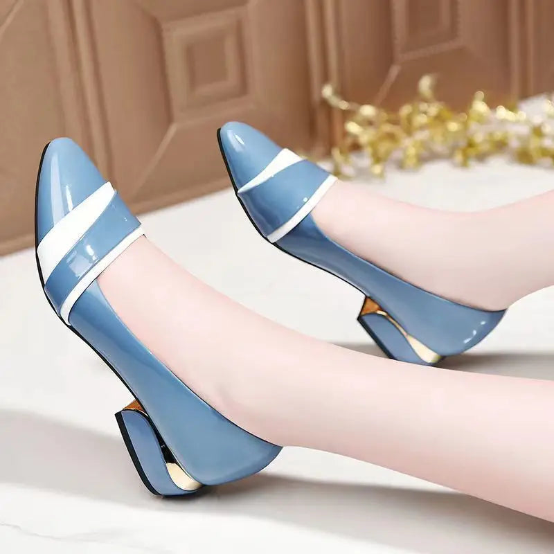 Woman Pumps Office Shoes For Women Pointed Toe Square Heels Low Heel Elegant Luxury Leather Casual Stylish With Premium A