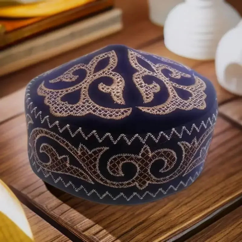 Kazakh Style Caps for Women Men Dancing Party Hats Fashion Black Blue Kufi Muslim Hijab Handmade Embroidery Ethnic Hat