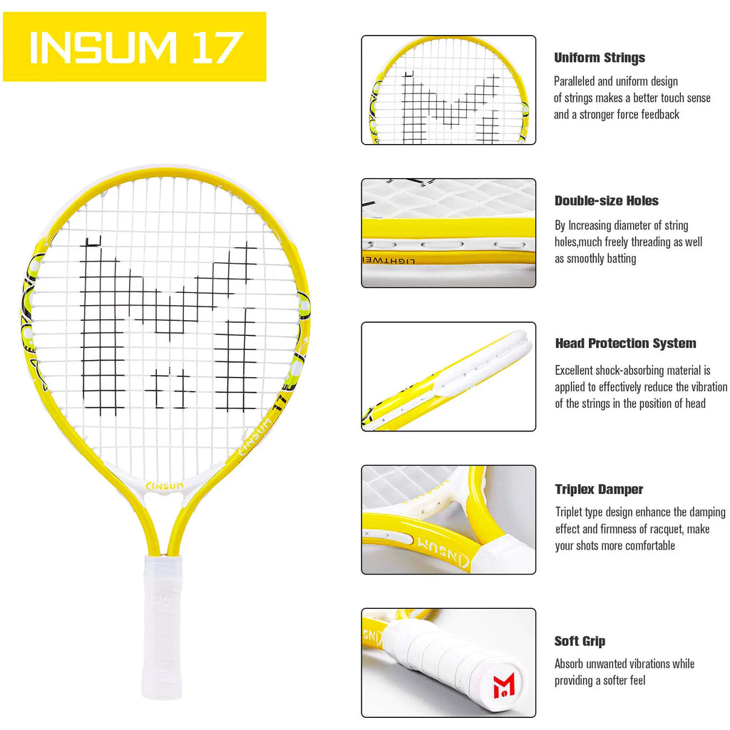 Kids Tennis Racket,17" Aluminum Tennis Racket with Carry Bag for Kid,Toddler Outdoor/Indoor Sport Play Rackets