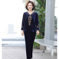 6XL 7XL Mom's Gold Velvet Sets Spring Autumn Large Size V-nevk  Hot Diamond Tops Pants 2 Piece Suit Elderly Women Velvet Outfit