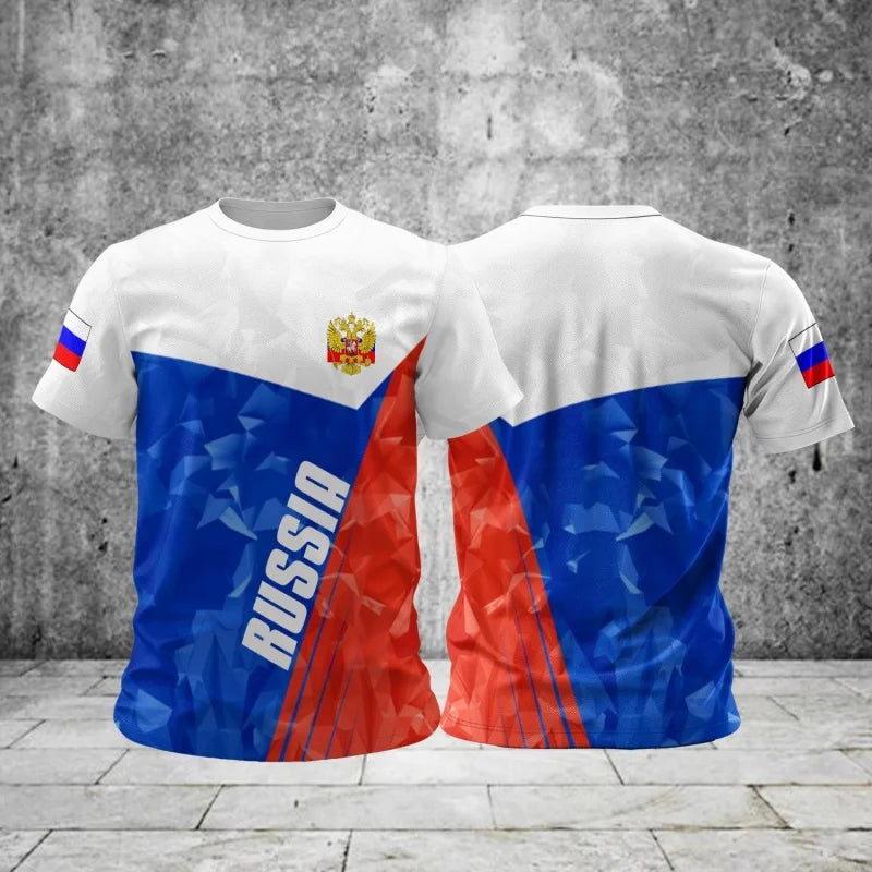 Russia Flag Map Pattern T Shirt For Men National Emblem 3D Printed T-Shirts Summer Casual Round Neck Tees Loose Short Sleeve Top
