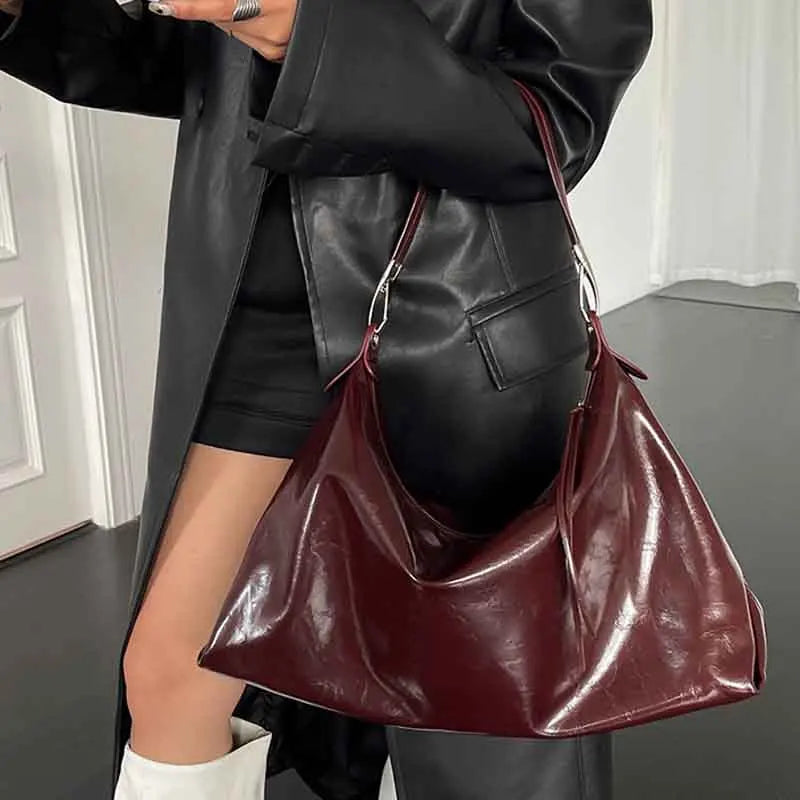 Burgundy Womens Tote Bag Aesthetic Vintage Fashion Advanced Leather Shoulder Bag Autumn and Winter Large Capacity Handbag bolsa
