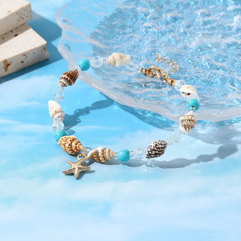 Shell Starfish Anklets for Women Bohemian Anklet Leg Rice Beads Bracelet Handmade Foot Chain Boho Jewelry Sandals Gift