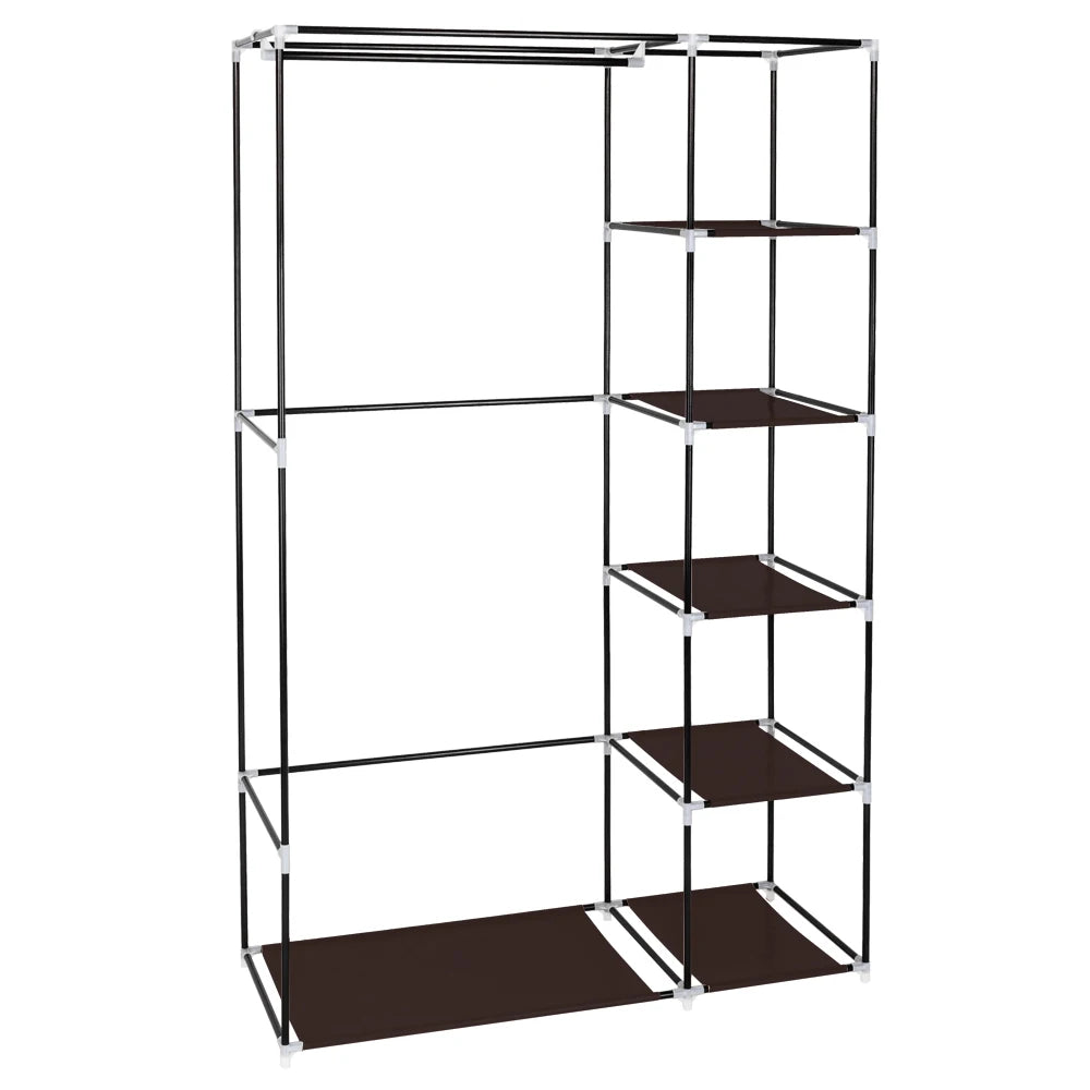 67" Portable Clothes Closet Wardrobe with Non-woven Fabric and Hanging Rod Quick and Easy to Assemble Dark Brown
